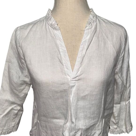 Cynthia Rowley Crisp Solid White Blouse 3/4 Quarter Sleeve 100% Linen V Neck M - Picture 6 of 10